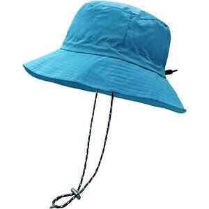 Unisex Blue 100% Polyester Wide Brim Boonie Waterproof Chin Strap Bucket Sun Hat